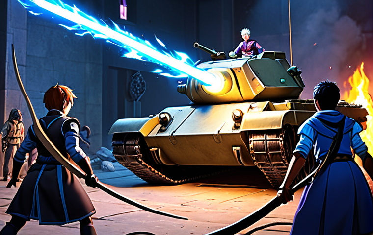 **

A group of Blue Archive students (a Tank, Attacker, and Support) facing a large, menacing enemy. Focus on the interplay of skills: maybe the Tank is glowing with a defense buff, the Attacker is charging up for a critical hit, and the Support is casting a healing spell. The scene is dynamic, showing the team working together. The overall style should be vibrant and anime-inspired.

**